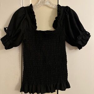 Elegant Black Smocked Women's Top